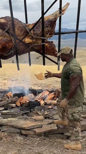 Bison 🦬 We went to GoRoamFree ranch in Montana and cooked the whole bison rotisserie style #cooking #montana #reels #viral #amazing #rotisserie | Albert_cancook