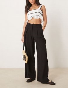 AWARE high waisted pleat front pants in black | ASOS