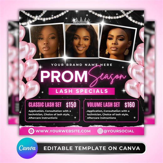 Prom Lash Specials Flyer: Beauty Salon Booking Promo for Lash Techs Canva Template - Etsy