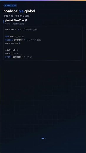 nonlocalとglobalの違い、変数スコープを完全理解