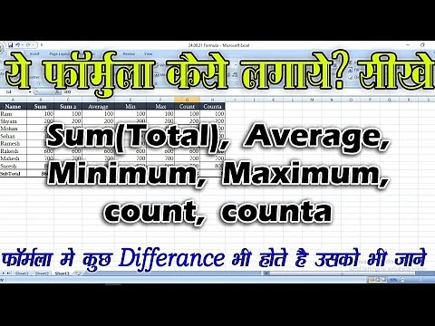 MS Excel me Sum, Average, Min, Max, Count, Counta formula ka use kaise kare
