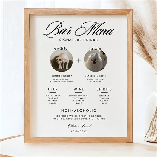 Dog Signature Cocktail Sign Template Pet Signature Drinks Wedding Bar Menu Minimalist Dog Cocktail Sign Canva Editable Wedding Bar Decor - Etsy