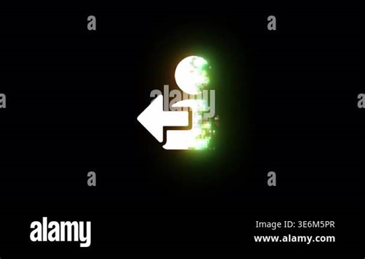 Digital log out or sign out user icon symbol appearing with a colorful glitch effect and then disintegrating into particles on a black background Stock Video Footage - Alamy