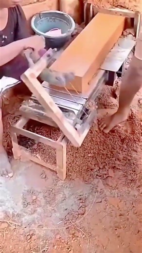 Manual Brick Cutting Process Using a Traditional Slicing Machine