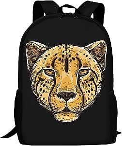 Animal Leopard Cheetah Head Art Backpack,Lightweight School College Bookbag Casual Student Travel Laptop Daypack - 17inch