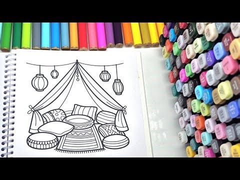 ASMR Color with Me | Cozy Cute Pillow Tent Coloring Book | Relaxing Dreamy Comfort Vibes