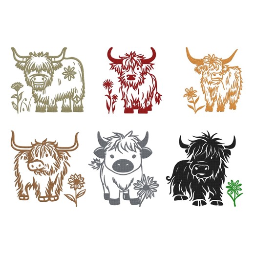 Highland Cow Design, Highland Cow Machine Embroidery File, 6 Design, 5 Size, Instant Download - Etsy
