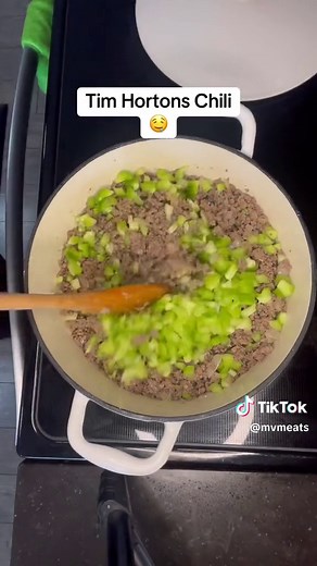 Tim Hortons Chili Recipe with fresh meat from our store!: Ground Beef -2 lb Oil. - 2 tbsp Onions. - 1-2 Celery Ribs. -3 Green Pepper -1 Dark Red Kidney Bins - 1can (19oz) Mushroom Pieces -2 cans (10 oz) Tomato Soup. . -2cans (10oz) Diced Tomato. -1 can(28oz) Chili Powder. -2tbsp Oregano. -1tsp Garlic Cloves. -2-3 Pepper. -1/4tsp #chili #freshmeat #yyc #localmeat #mountainviewmeats #farmraised