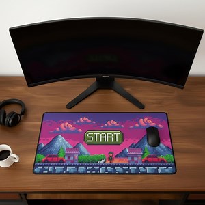 Pixel Art Mouse Pad - Pixel Art Start Screen Desk Mat, Non-slip (16x32 XL) - Etsy
