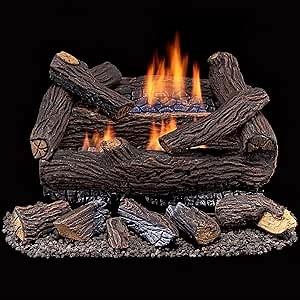 Duluth Forge Ventless Dual Fuel Gas Log Set - 18 in. Stacked Red Oak, 30,000 BTU, Remote Control - Model# DLS-18R-2-R (Renewed)