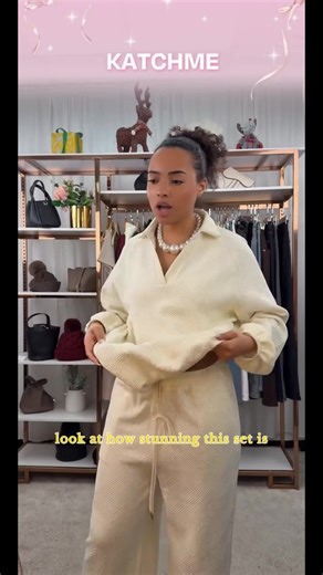 KatchMe Women's Slouchy Solid Color V-Neck Loose Textured Pullover & Drawstring Waist Trousers Co-ord, Minimalist Two Piece Outfits, Soft Womenswear(2)