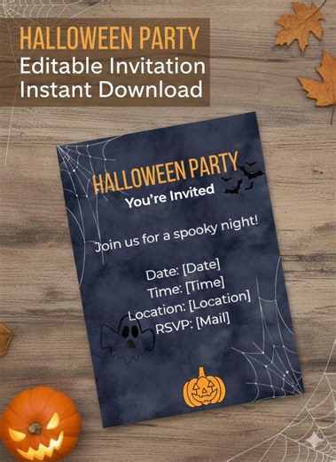 Halloween Party Invitation, Editable Canva Template, Spooky Birthday Invite, Printable Halloween Invite, Instant Download - Etsy