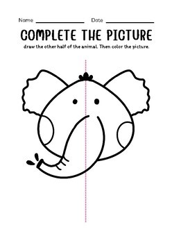 Clipart Draw Other Half Tracing Line  Zoo Animals Symmetry Skill Activity Pack