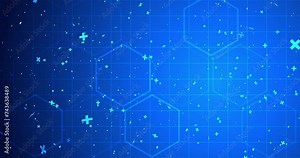 4K Medical healthcare science and technology background with plus sign and abstract molecules. Futuristic biotechnology chemistry ring structure pharmaceutical cell evolution bg. Bio gene helix bg.