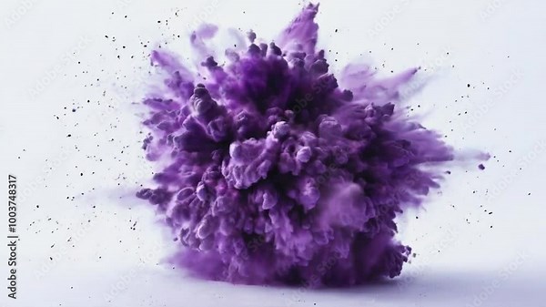 A vibrant purple explosion of powder creating a dynamic visual effect.
