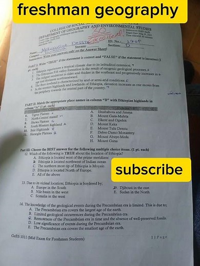 freshman geography mid exam questions with answers #universityexam #geographyquestions #ethiopia geo