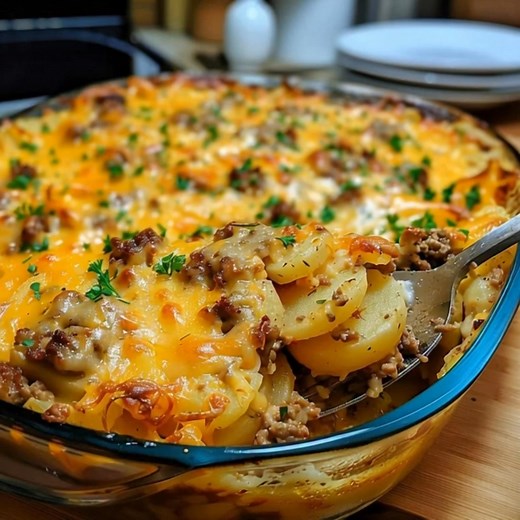 1K views |  Hamburger Potato Casserole A warm, cozy, and hearty casserole made with ground beef, creamy sliced potatoes, and melted cheddar cheese. So simple, so filling, and perfect for busy weeknights! ️凜燎 Ready in 90 minutes with layers of flavor your family will love. Comfort food at its best. ❤️ | Surge Recipes | Facebook