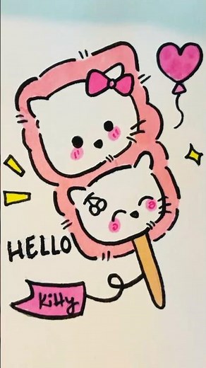 ✨ Drawing a Cute Hello Kitty Popsicle | Easy Kawaii Art Tutorial ✨#HelloKitty #Drawing #cutecanvas