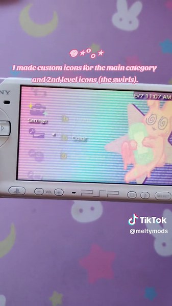 We made a custom MeltyMods PSP theme! This will be included on all PSP consoles & SD cards going forward! ✨🐰 So excited to make more custom themes! The process was easy and so fun to customize 💕 #playstationportable #psp3000 #handheldgaming #pspmodding #moddedpsp #psp #pspptftheme #psptheme #pinkgamer