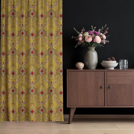 Retro Art Deco Living Room Curtain, Mid Century Modern Diamond Drapes - Etsy