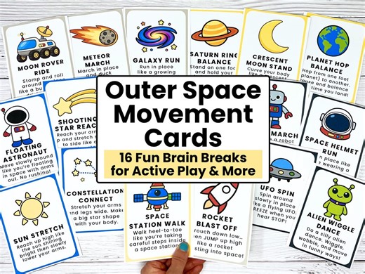 Outer Space Movement Cards for Kids | Brain Breaks | Gross Motor Activity | Printable Party Game - Etsy