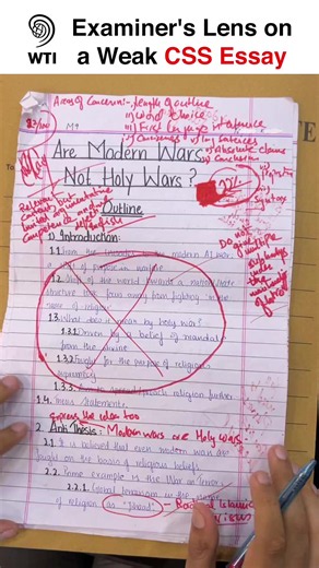 𝐄𝐱𝐚𝐦𝐢𝐧𝐞𝐫’𝐬 𝐋𝐞𝐧𝐬 on 𝐚 𝐖𝐞𝐚𝐤 𝐂𝐒𝐒 𝐄𝐬𝐬𝐚𝐲 A successful CSS essay is not just about impressive vocabulary—it is about understanding the topic, building a clear argument, maintaining relevance, and presenting ideas in a logical and coherent manner. From the outline and thesis statement to argumentation, evidence, structure, and conclusion, every part of the essay reflects the candidate’s analytical ability and clarity of thought. Understanding what the examiner actually looks f