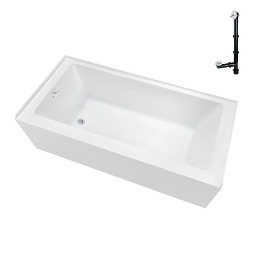 Check The Home Depot's Q&A Before Buying: Streamline 60 in. x 32 in. Soaking Acrylic Alcove Bathtub with Right Drain in Glossy White, External Drain in Glossy White
