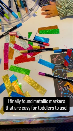 Suzanne Cotton on Instagram: "Be sure to click on "DOT TIP AND FINE TIP" when purchasing. These amazing metallic markers have dual tips. There are several out there to choose from, but these have the best tips for toddlers that I’ve seen. They are easy to use, have smooth application, and vibrant color… Our children are hooked. Comment “markers” for the link. (Be sure you are following Mulberry House!) Facebook users, the link is in the caption. #preschool #teacher #play #finemotor #handsonlearn