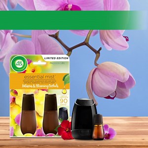 16K views · 291 reactions | Air Wick brings spring to your bedroom, bathroom, kitchen, living room or office with our Hibiscus & Blooming Orchids Essential Mist. Compact and cordless, the Essential Mist is long lasting, giving a 2X boost of fragrance for up to 45 days, on the lowest setting. | Air Wick | Facebook