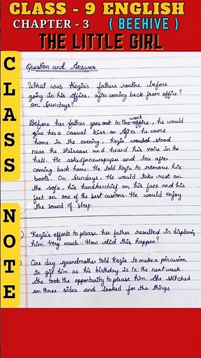 THE LITTLE GIRL - Class 9 English (Beehive) Chapter 3 | Notes, Question and Answers #notes