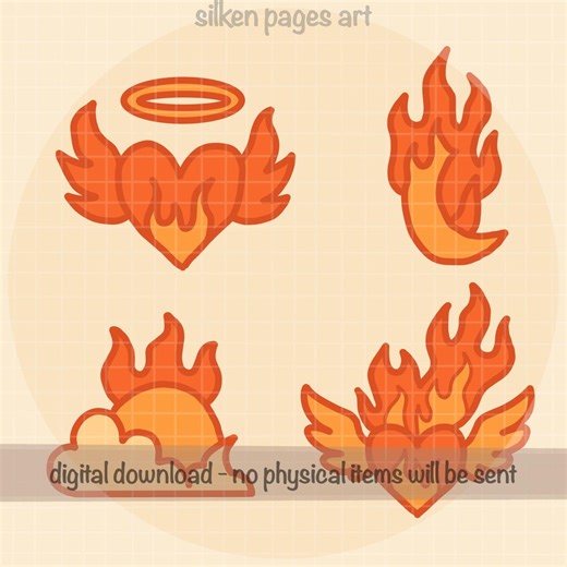 Fiery Angel Clipart PNG Set | Flame Heart Wings, Commercial Use (digital Download) - Etsy