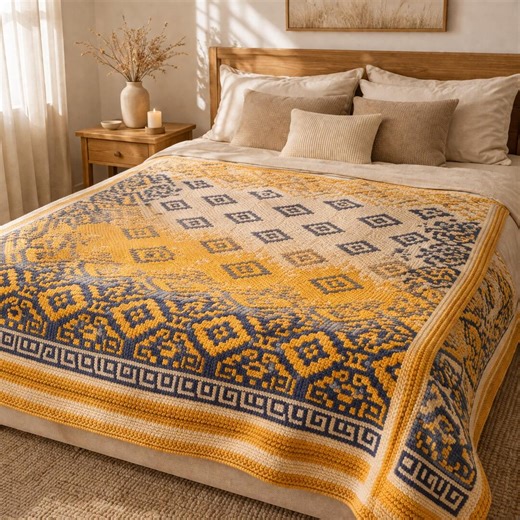 Mosaic Afghan Crochet Pattern PDF, Geometric Blanket Pattern, Greek Key Crochet Throw, Modern Mosaic Crochet, Beginner Friendly Pattern - Etsy UK