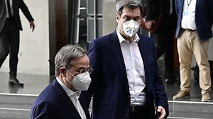 Pressekonferenz mit Laschet und Söder in Gänze