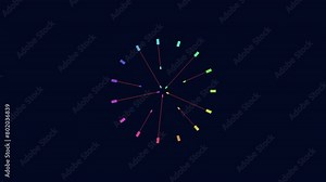 An intricately designed clock with multiple smaller clocks arranged in a circular pattern, connected by lines. A creative and artistic approach to timekeeping Stock Video