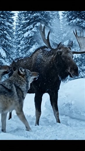 "Moose vs Wolf Pack: Who Will Win? 🐺🦌"​"Wolves ke beech phansa Giant Moose! 😱❄️"