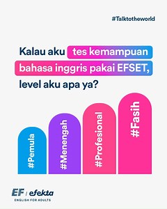 Buat yang belum tau, di #EFAdults ada yang namanya EFSET (EF Standard English Test) dengan tes kemampuan ini kamu bisa tau sampai di mana ya level bahasa Inggris kamu? Udah gak sabar mau coba? Kamu bisa langsung klik link di bio kita. -- Oh iya, tes ini tidak berbayar sama sekali, online, dan hanya 15 menit :) Selamat mencoba, EFellas! #efset #englishtest | EF Adults Indonesia | Facebook