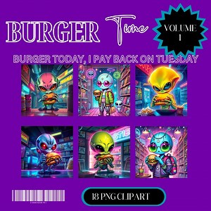 Burger Time, Alien PNG Illustrations, Alien Characters, Sci-fi Retro, Comic Style Clipart, Digital Art, Food Illustrations, Cartoon - Etsy Canada
