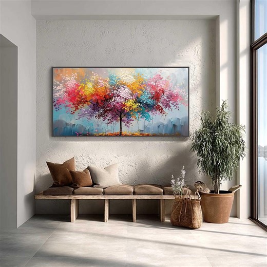 Colorful Tree of Life Oil Painting, Abstract Landscape Canvas, Rainbow Tree Wall Art, Living Room Decor, Large Impasto Art,housewarming Gift - Etsy