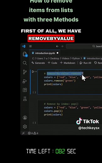 How to remove items from lists with three Methods - S1 EP03 P4 - #python #PythonProgramming #LearnPython #PythonBasics #Programming101 #pythonlife #ListItem #CodeTutorial #TechEducation #DeveloperLife #DailyCoding #Shorts #Reel #tiktoklearningcampaign #CodingForBeginners #PythonForBeginner #Programming #CodingTip #PythonOperators #codedaily