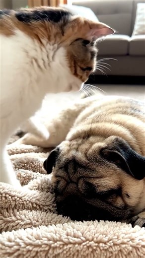 A Cat Tries to Wake Its Dog Friend — Then Does the Sweetest Thing