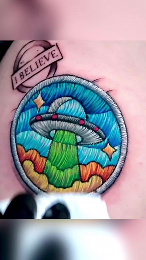 Unique Alien Patch Tattoo Designs | UFO Embroidery Art