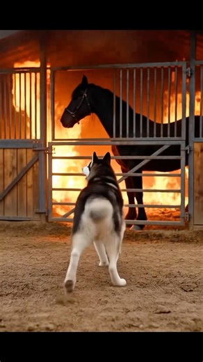 BRAVE K9 Dog Saved His Best Friend Horse from Fire 🔥🐎 #dogs #rescue #animals