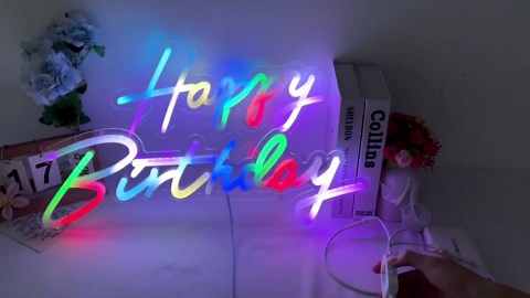 Happy Birthday Neon Sign Large - Colorful Happy Birthday Sign Reusable Neon Signs for Wall Decor, LED Sign for Birthday Party with Remote 200+ Colors, App Control, Music Sync, Birthday Gift for Boys & Girls