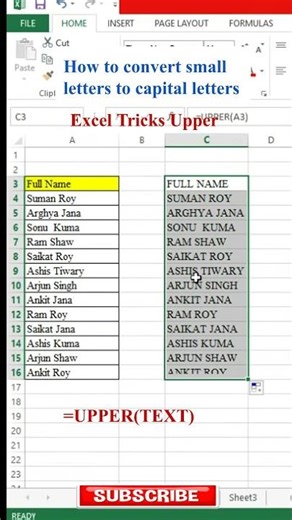 How to convert small letters to capital letters? UPPER FORMULA #excel #sumformula #exceltricks