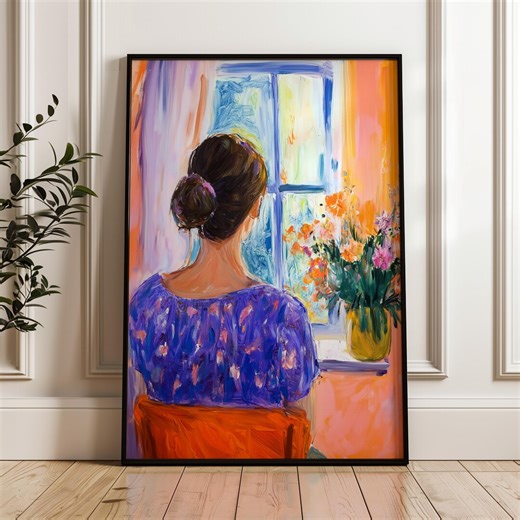 Woman by Window Printable Art – Painterly Cottagecore Scene, Cozy Feminine Wall Art (digital Download) - Etsy