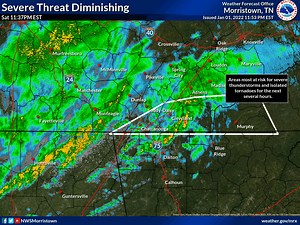 Midnight Radar Update: Severe risk is diminishing with a small window over the next hour or two for some strong to severe thunderstorms across far southeast Tennessee and southwest North Carolina. Risk will be transitioning to some localized flooding of urban areas and low spots. | US National Weather Service Morristown Tennessee