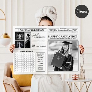 Graduation Newspaper Template, Editable DIY Program Template With Photo, Custom Grad Announcement, Canva Design, Digital Download - Etsy