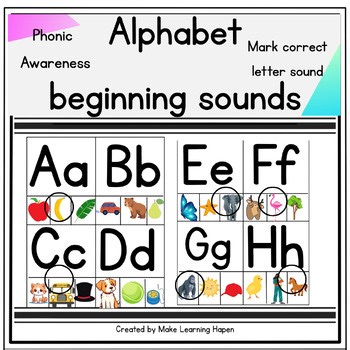 Alphabet Beginning sounds task cards matching for PreK and kindergarten