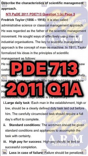 Frederick Taylor’s Scientific Management Approach Explained in 55 Seconds | NTI PGDE 2011 PDE713 Q1A