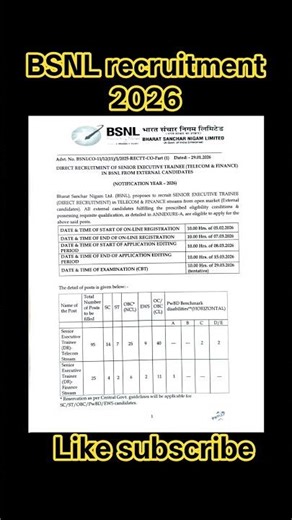 BSNL recruitment 2026 #bsnl #jio #govt #himachal #job #short #education #ssc #tv #wifi